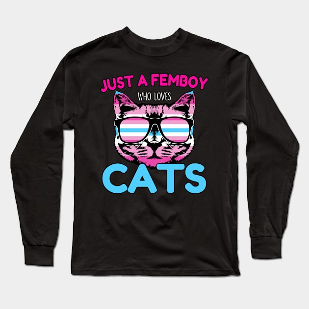 Just A Femboy Who Loves Cats Anime Cat Lover Gay Long Sleeve T-Shirt by Alex21